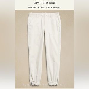 Banana Republic slim utility pant in size 6S, transition cream white color. NWT